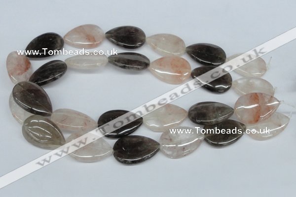 CPQ110 20*30mm flat teardrop natural pink crystal & smoky quartz beads