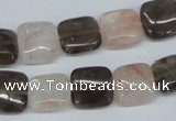 CPQ111 12*12mm square natural pink crystal & smoky quartz beads