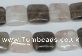 CPQ112 14*14mm square natural pink crystal & smoky quartz beads