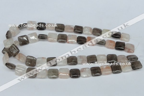 CPQ112 14*14mm square natural pink crystal & smoky quartz beads