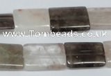 CPQ113 15*20mm rectangle natural pink crystal & smoky quartz beads