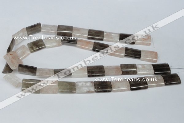 CPQ113 15*20mm rectangle natural pink crystal & smoky quartz beads