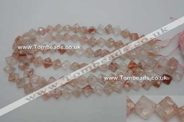 CPQ224 15.5 inches 10*10mm faceted diamond natural pink quartz beads