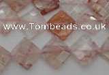 CPQ225 15.5 inches 12*12mm faceted diamond natural pink quartz beads