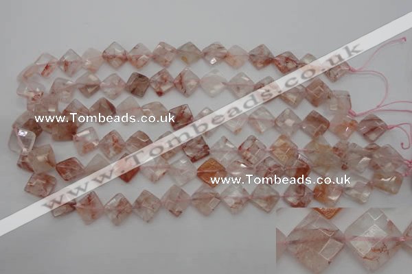 CPQ225 15.5 inches 12*12mm faceted diamond natural pink quartz beads