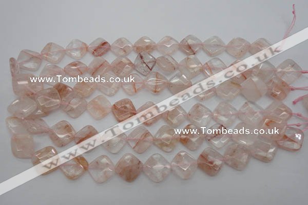 CPQ226 15.5 inches 15*15mm faceted diamond natural pink quartz beads