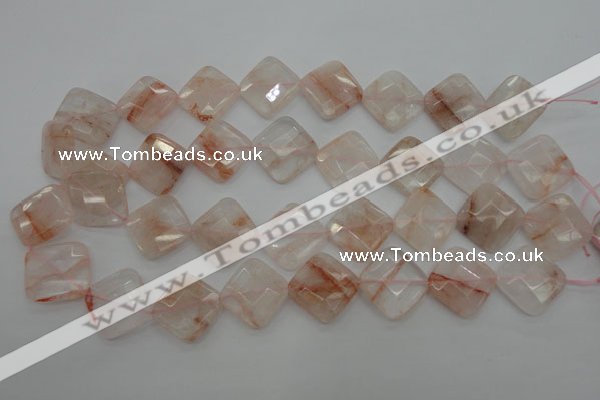 CPQ228 15.5 inches 20*20mm faceted diamond natural pink quartz beads