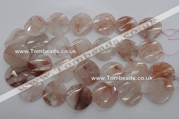 CPQ240 15.5 inches 28mm faceted & twisted coin natural pink quartz beads