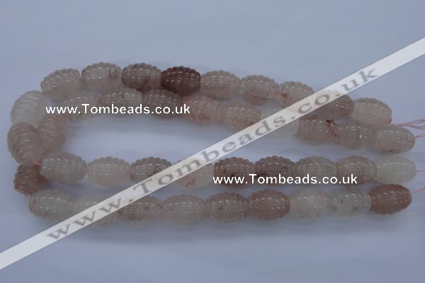 CPQ90 15.5 inches 15*20mm carved rice natural pink quartz beads