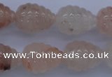 CPQ92 15.5 inches 15*20mm carved teardrop natural pink quartz beads