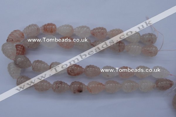 CPQ92 15.5 inches 15*20mm carved teardrop natural pink quartz beads