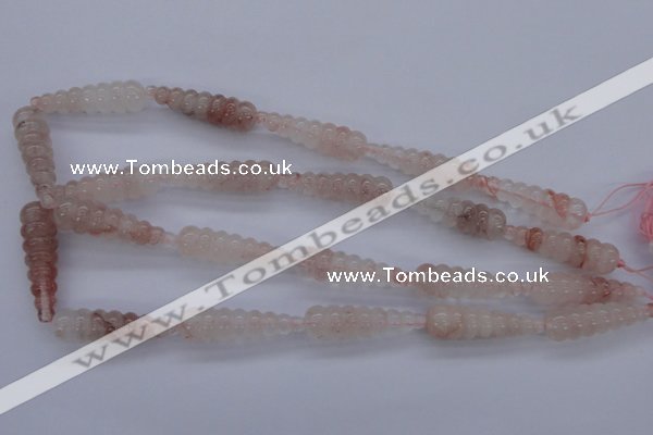 CPQ93 15.5 inches 10*35mm carved teardrop natural pink quartz beads