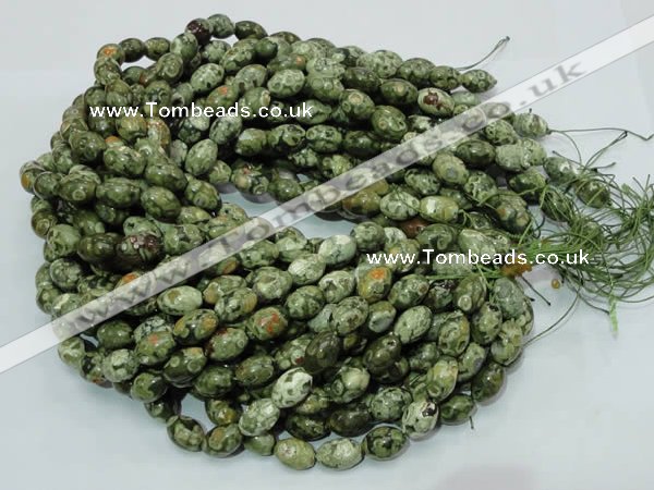 CPS11 15.5 inches 10*14mm rice green peacock stone beads wholesale