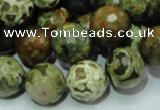 CPS113 15.5 inches 14mm faceted round green peacock stone beads