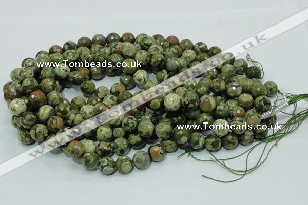 CPS113 15.5 inches 14mm faceted round green peacock stone beads
