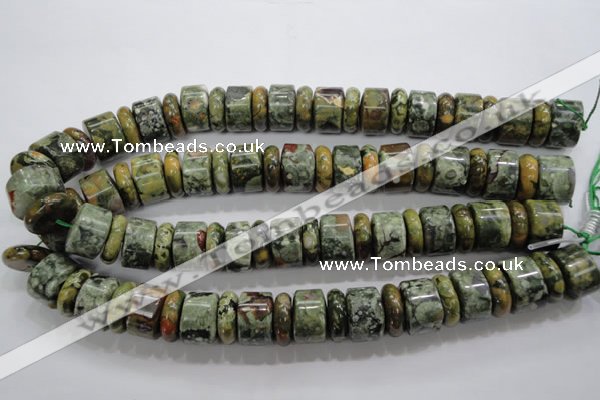 CPS115 15.5 inches 6*18mm & 12*18mm rondelle green peacock stone beads