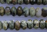 CPS118 15.5 inches 6*12mm faceted rondelle green peacock stone beads