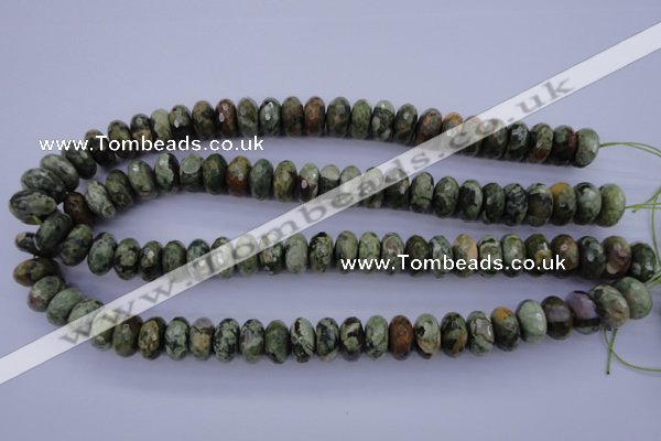 CPS119 15.5 inches 7*14mm faceted rondelle green peacock stone beads