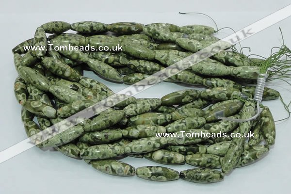 CPS12 15.5 inches 10*30mm rice green peacock stone beads wholesale