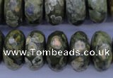 CPS120 15.5 inches 10*20mm faceted rondelle green peacock stone beads