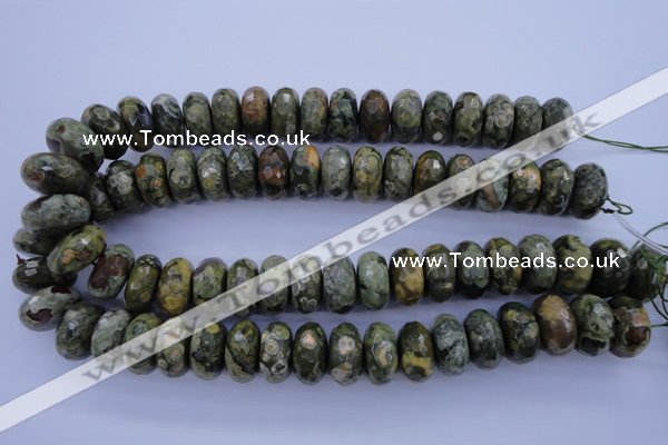 CPS120 15.5 inches 10*20mm faceted rondelle green peacock stone beads