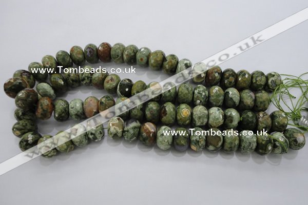 CPS124 15.5 inches 12*16mm faceted rondelle green peacock stone beads