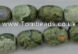 CPS127 15.5 inches 13*18mm drum green peacock stone beads