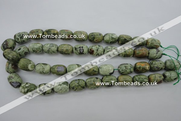 CPS127 15.5 inches 13*18mm drum green peacock stone beads