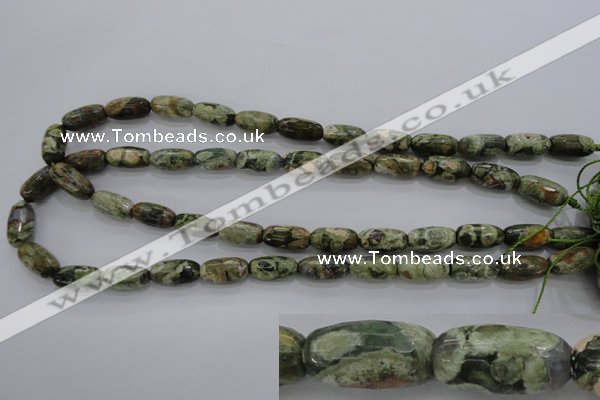 CPS129 15.5 inches 8*16mm faceted rice green peacock stone beads