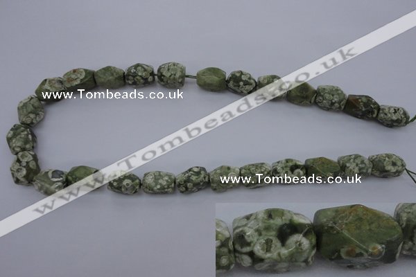 CPS131 15.5 inches 10*15mm faceted nuggets green peacock stone beads