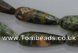 CPS133 15.5 inches 10*30mm faceted teardrop green peacock stone beads