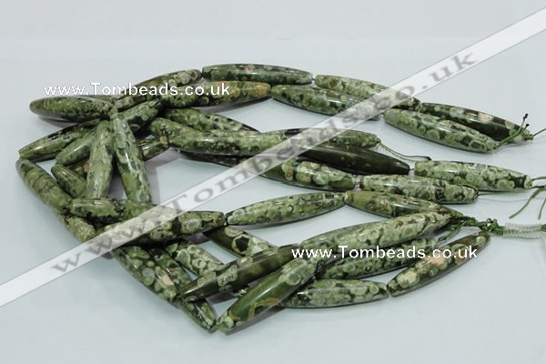 CPS14 15.5 inches 10*50mm rice green peacock stone beads wholesale