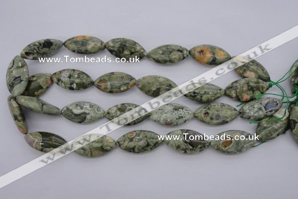 CPS140 15.5 inches 15*30mm marquise green peacock stone beads