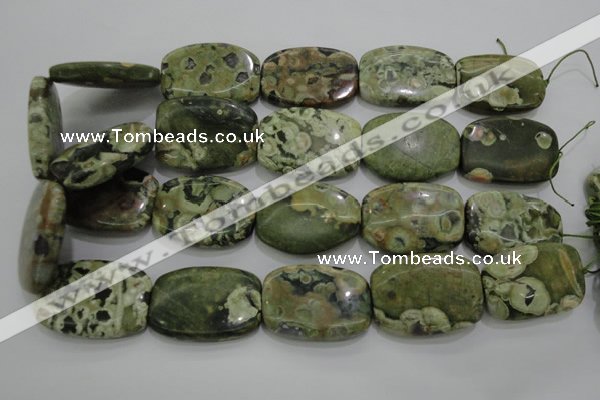 CPS144 15.5 inches 25*35mm rectangle green peacock stone beads