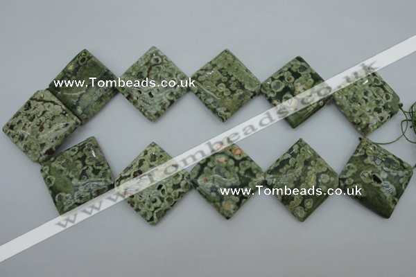 CPS146 15.5 inches 30*30mm diamond green peacock stone beads