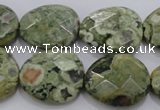 CPS150 15.5 inches 20*25mm faceted freeform green peacock stone beads