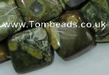 CPS19 15.5 inches 20*20mm square green peacock stone beads wholesale