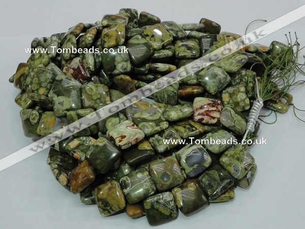 CPS19 15.5 inches 20*20mm square green peacock stone beads wholesale