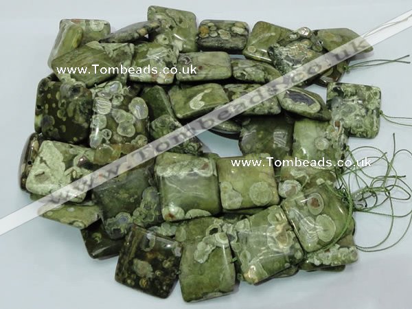 CPS20 15.5 inches 30*30mm square green peacock stone beads wholesale