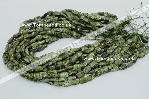 CPS23 15.5 inches 8*12mm rectangle green peacock stone beads