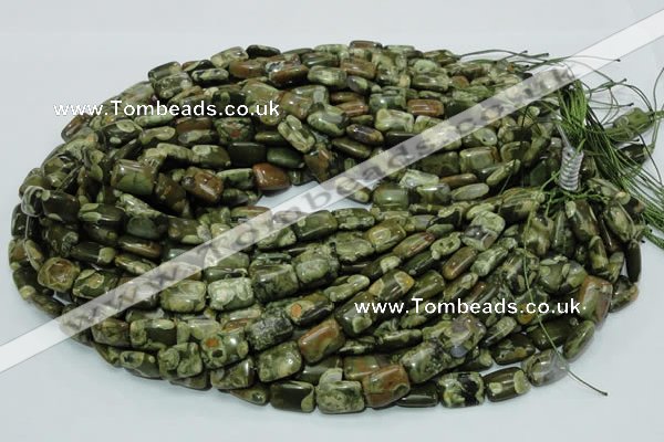 CPS24 15.5 inches 10*14mm rectangle green peacock stone beads