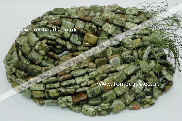 CPS25 15.5 inches 12*18mm rectangle green peacock stone beads