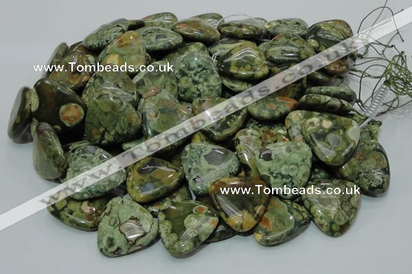 CPS34 15.5 inches 30*30mm triangle green peacock stone beads