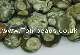 CPS36 15.5 inches 12mm flat round green peacock stone beads