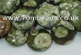 CPS37 15.5 inches 16mm flat round green peacock stone beads