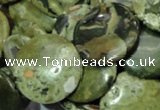 CPS38 15.5 inches 18mm flat round green peacock stone beads