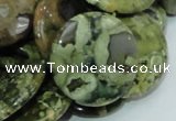 CPS39 15.5 inches 20mm flat round green peacock stone beads