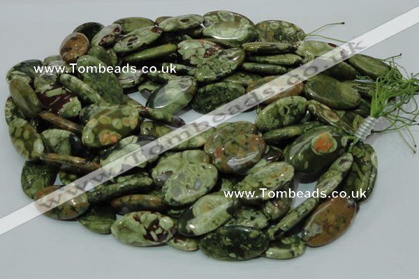 CPS46 15.5 inches 15*30mm oval green peacock stone beads wholesale