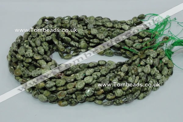 CPS47 15.5 inches 8*12mm flat teardrop green peacock stone beads