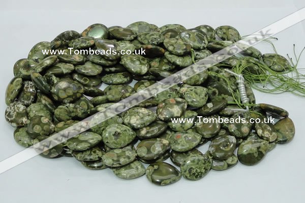 CPS48 15.5 inches 18*25mm flat teardrop green peacock stone beads